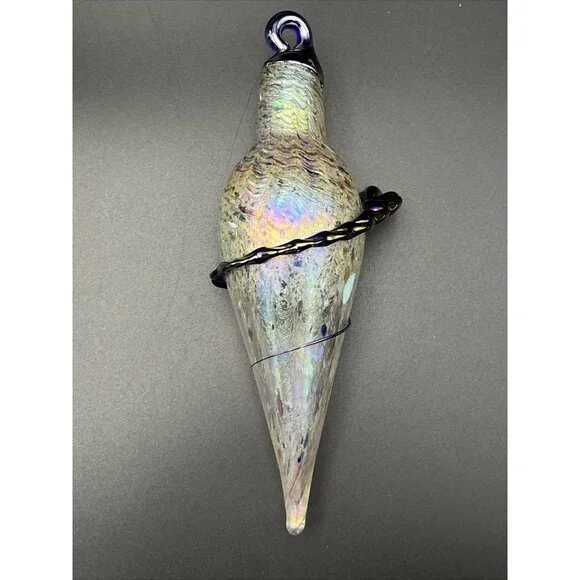 Hand Blown Art Glass Iridescent Oil Slick Plum Bob Teardrop Ornament Sun Catcher - Picture 5 of 14